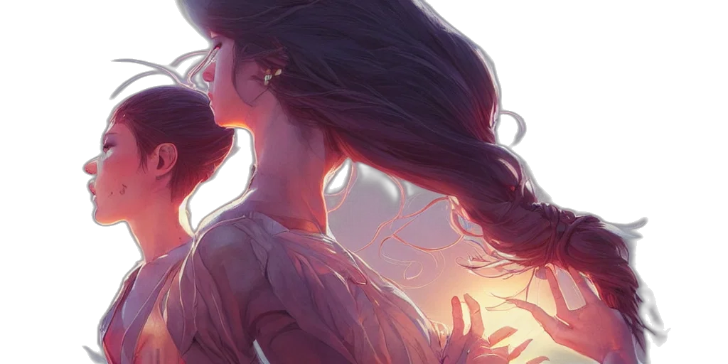 hair, dress, fantasy art, concept art, anime, photorealistic, sunset, fire transparent PNG cut-out