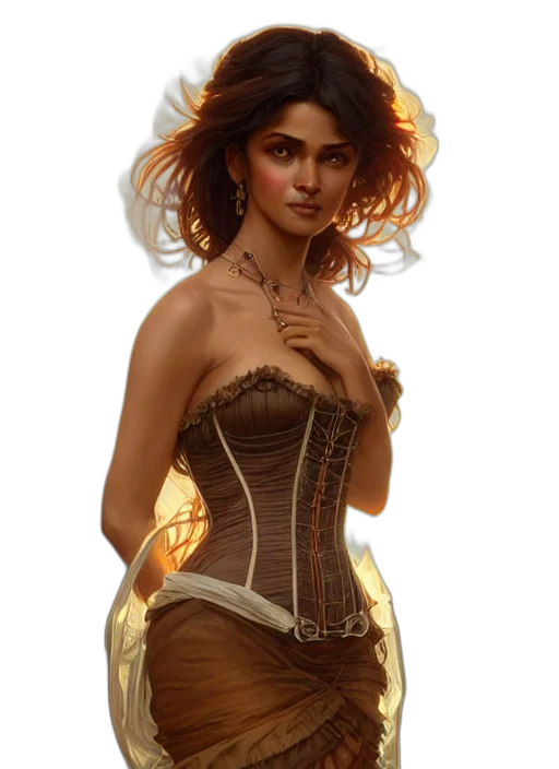 dress, jewelry, fantasy art, concept art, comic book art, photorealistic, fire, golden transparent PNG cut-out
