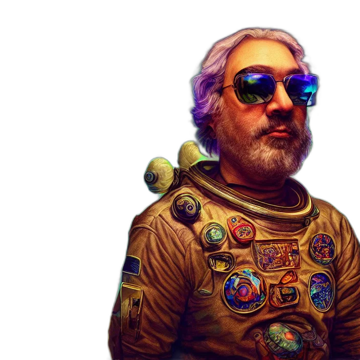 jacket, robot, staff, concept art, cyberpunk, fantasy art, pixel art, outer space transparent PNG cut-out