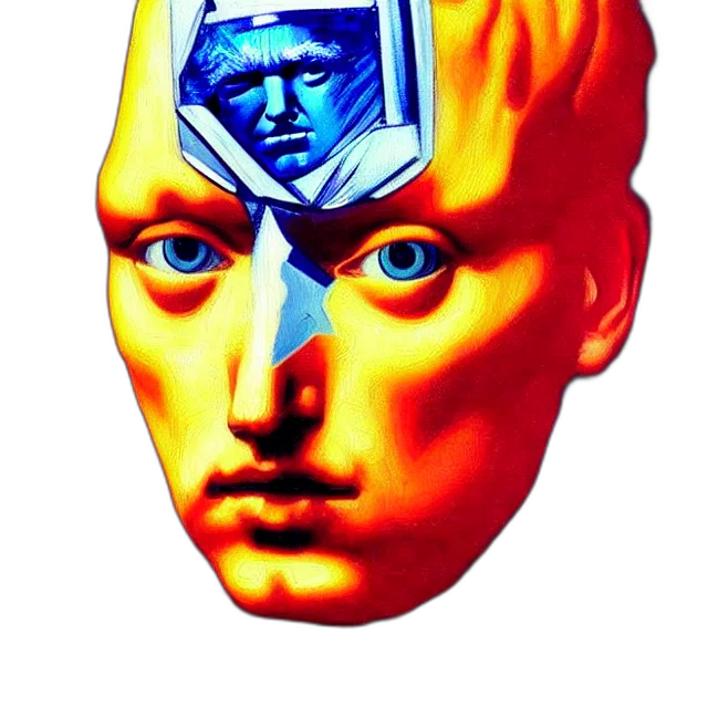 mask, face, crown, robot, vaporwave, cyberpunk, photorealistic, concept art transparent PNG cut-out