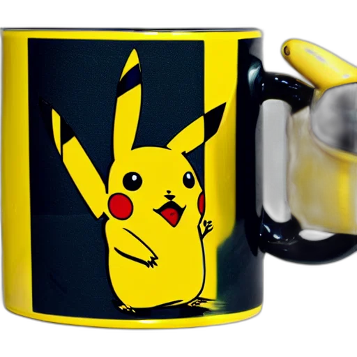 3d render, photorealistic, pikachu, mug, advertising, photography transparent PNG cut-out