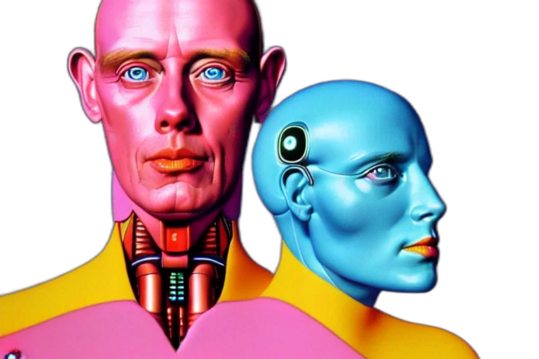robot, cyberpunk, concept art, vaporwave, outer space, neon, pastel, centre transparent PNG cut-out