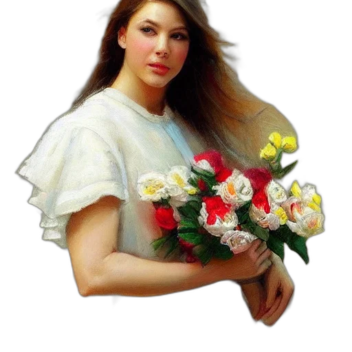 dress, flower, face, jewelry transparent PNG cut-out