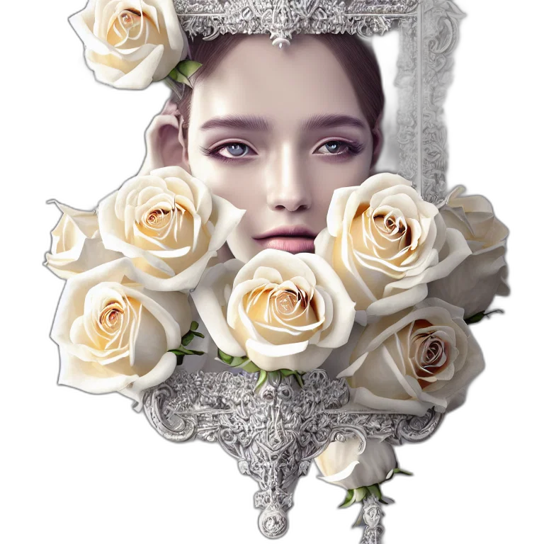 crown, jewelry, face, flower, photorealistic, fantasy art, 3d render, pixel art transparent PNG cut-out