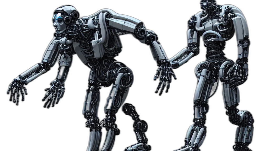 robot, concept art, 3d render, cyberpunk, robotic, cybernetic, symbiosis, thick transparent PNG cut-out