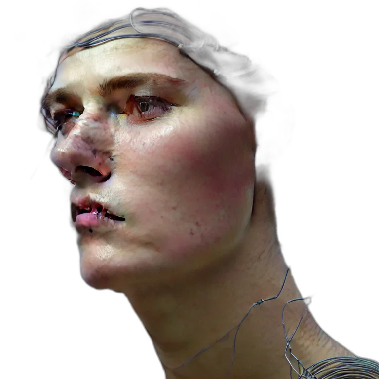 face, mask, robot, creature, photorealistic, cyberpunk, 3d render, concept art transparent PNG cut-out