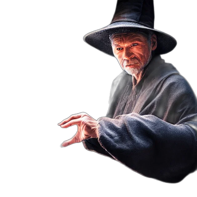 hat, staff, jacket, face, concept art, photorealistic, fantasy art, 3d render transparent PNG cut-out