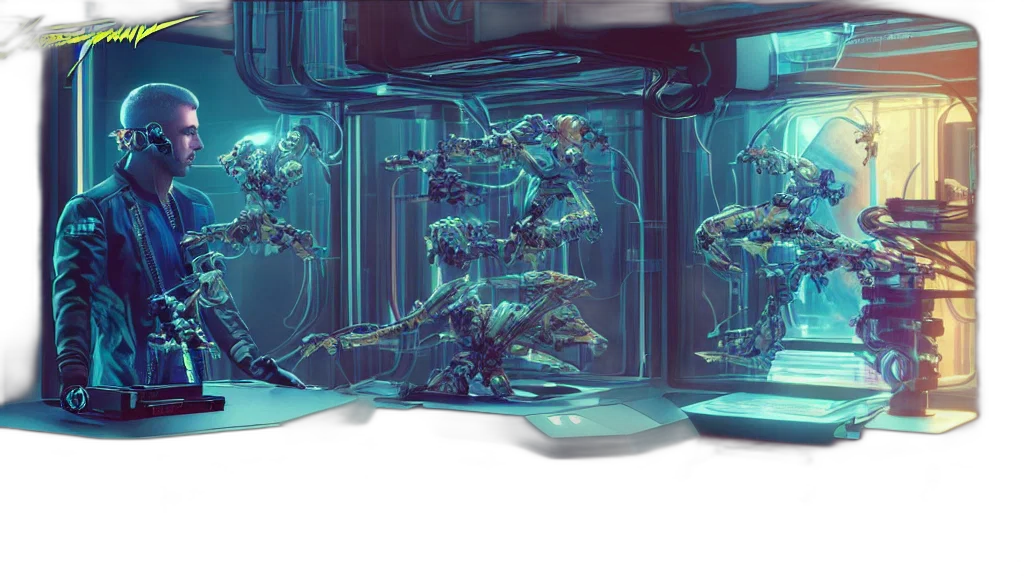 robot, weapon, concept art, 3d render, cyberpunk, fantasy art, underwater, outer space transparent PNG cut-out