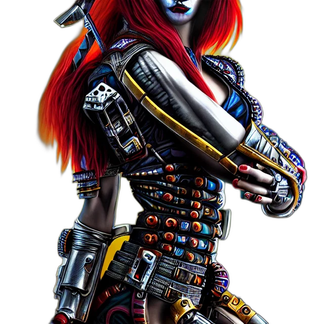 robot, weapon, staff, cyberpunk, concept art, comic book art, fantasy art, neon lights transparent PNG cut-out