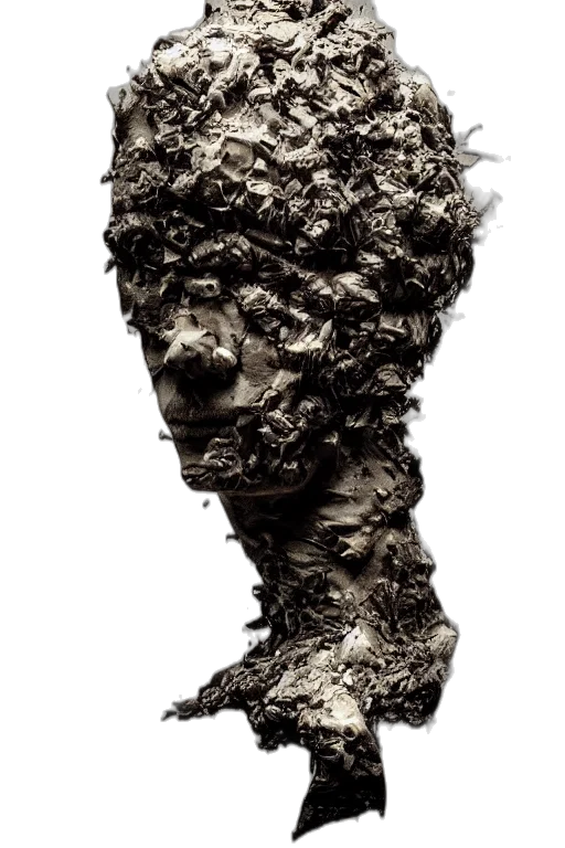 face, hair, mask, crown, photorealistic, concept art, 3d render, dark transparent PNG cut-out