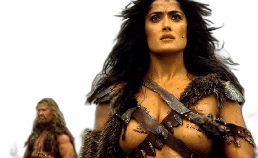 epic, photo, muscular, salma, hayek, beautiful, barbarian, warrior transparent PNG cut-out