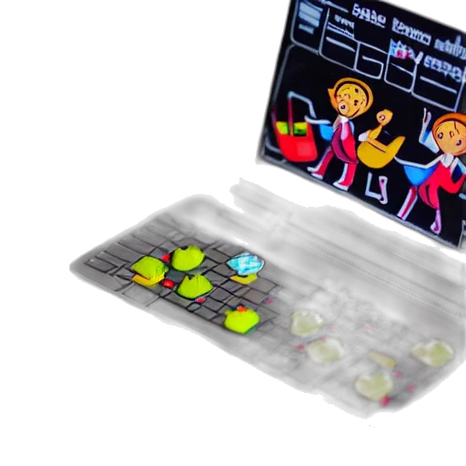 3d render, concept art, neon, tiny, people, working, inside, laptop transparent PNG cut-out