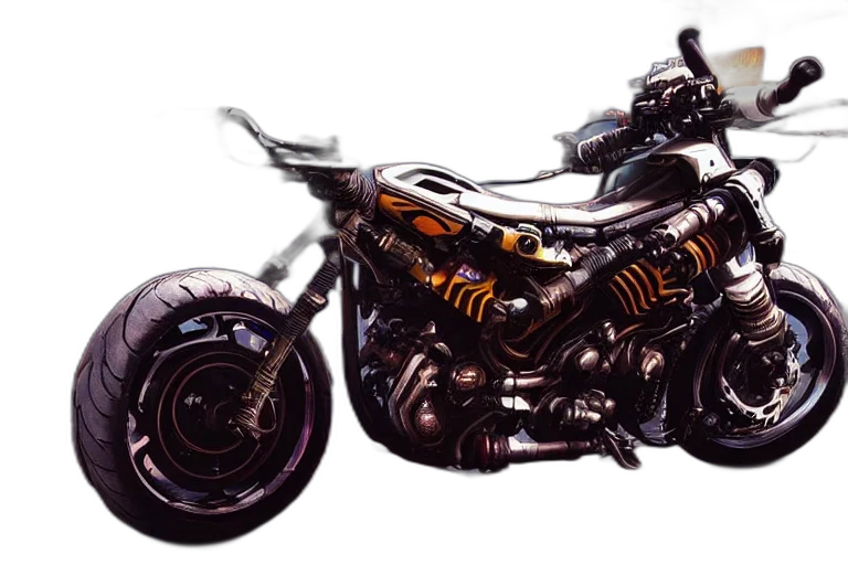 weapon, photorealistic, concept art, comic book art, fantasy art, cyberpunk, motorcycle, concept transparent PNG cut-out