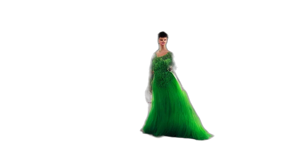 dress, 3d render, concept art, photorealistic, fantasy art, green, fashion, editorial transparent PNG cut-out
