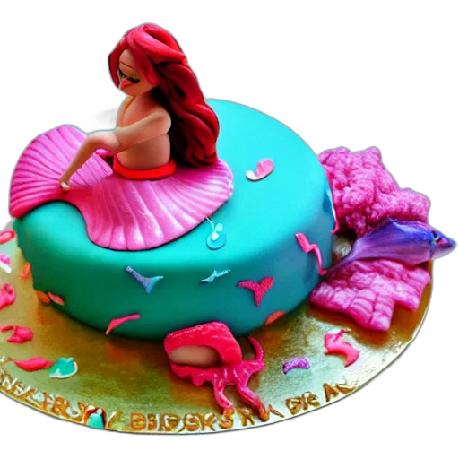 3d render, photorealistic, underwater, mermaid, themed, birthday, cake, food transparent PNG cut-out