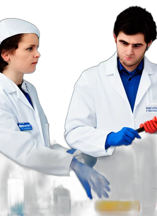 staff, chemists, white, coats, fighting, knives transparent PNG cut-out