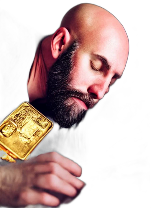 jewelry, bald, man, beard, sleeping, peacefully, comfortable, bed transparent PNG cut-out