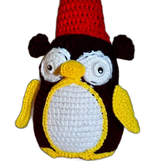 hat, staff, 3d render, pixel art, crocheted, penguin, doll transparent PNG cut-out