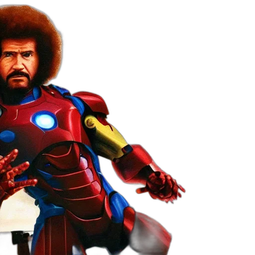 comic book art, concept art, closeup, photorealistic, photograph, bob, ross, working transparent PNG cut-out