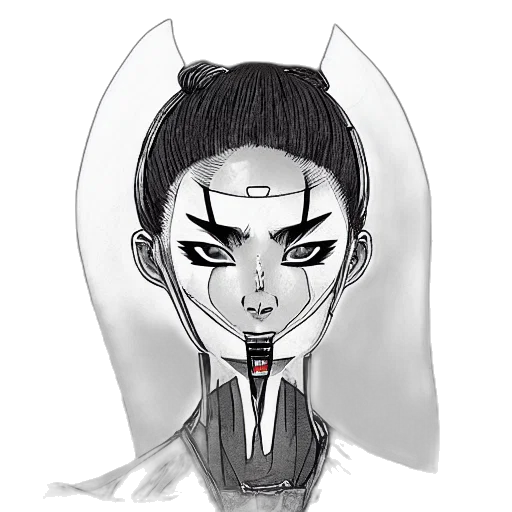 face, mask, concept art, fantasy art, comic book art, cyberpunk, monochrome, symmetrical transparent PNG cut-out