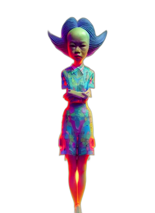 dress, mask, robot, creature, vaporwave, 3d render, concept art, fantasy art transparent PNG cut-out