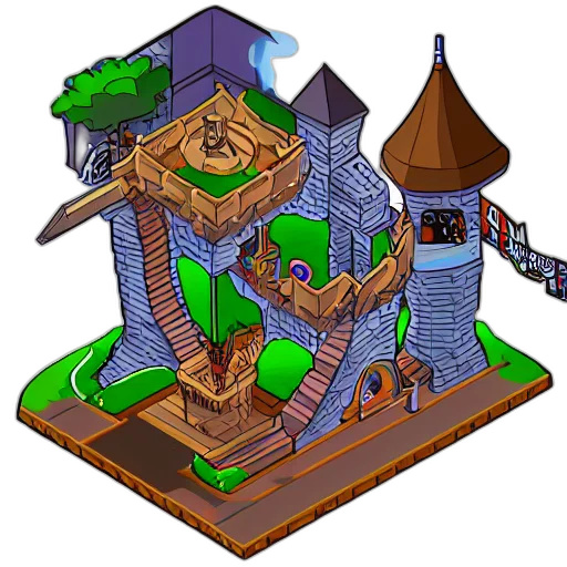 building, dragon, crown, pixel art, concept art, 3d render, fantasy art, forest transparent PNG cut-out