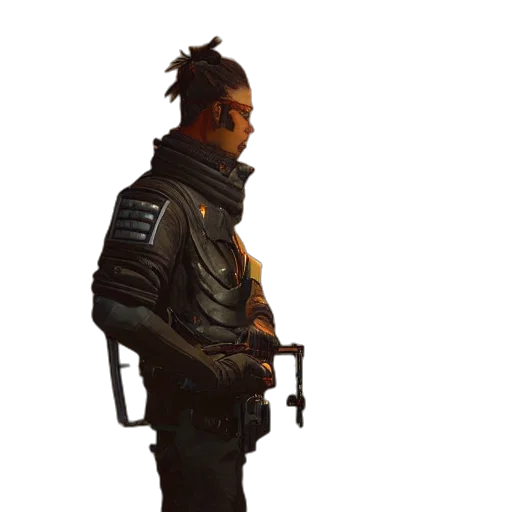 jacket, staff, weapon, robot transparent PNG cut-out