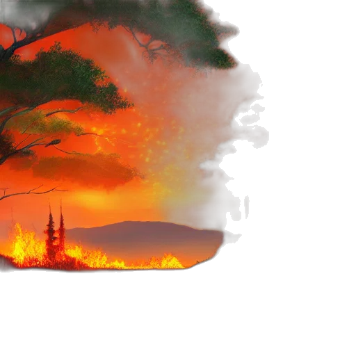 tree, concept art, fantasy art, photorealistic, pixel art, fire, forest, fog transparent PNG cut-out