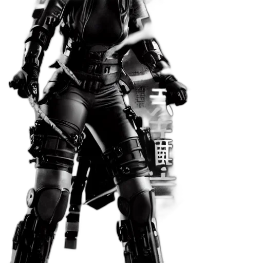 robot, weapon, cyberpunk, concept art, 3d render, comic book art, scarlett, johansson transparent PNG cut-out