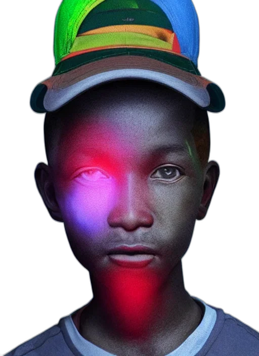 face, hat, mask, robot, photorealistic, 3d render, vaporwave, cartoon transparent PNG cut-out