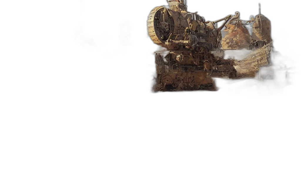 weapon, car, robot, sword, 3d render, concept art, photorealistic, earth tones transparent PNG cut-out