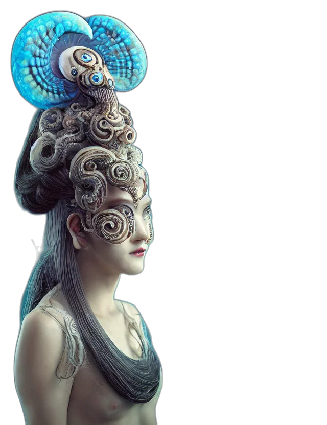 mask, crown, face, robot, fantasy art, concept art, photorealistic, 3d render transparent PNG cut-out