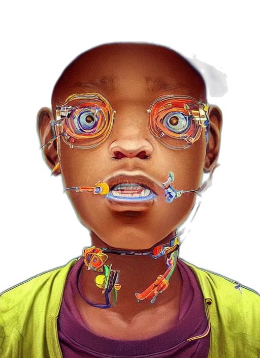 face, robot, mask, jewelry, concept art, photorealistic, comic book art, cyberpunk transparent PNG cut-out