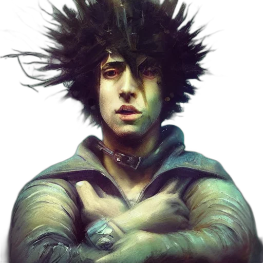 hair, jacket, face, creature transparent PNG cut-out