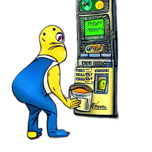 robot, food, staff, pixel art, concept art, cyberpunk, cartoon, pepe transparent PNG cut-out