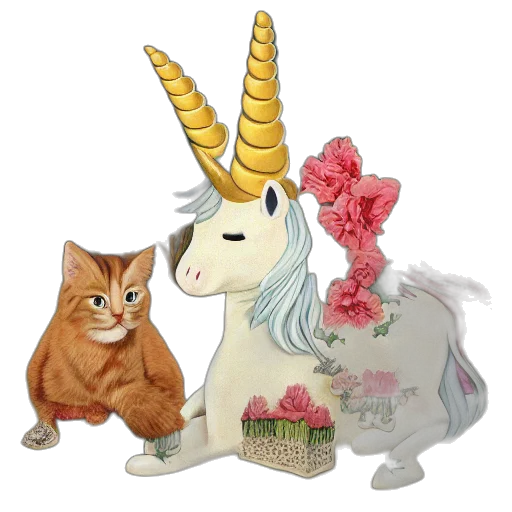 unicorn, cats, cabbages, coming, out, behind transparent PNG cut-out