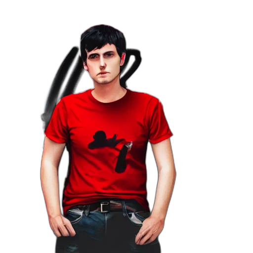 3d render, pixel art, cartoon, photorealistic, red, dark, guy, short transparent PNG cut-out