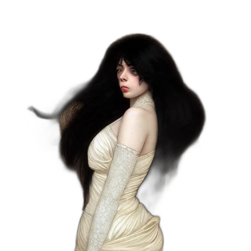dress, hair, face, creature, photorealistic, fantasy art, concept art, oil painting transparent PNG cut-out