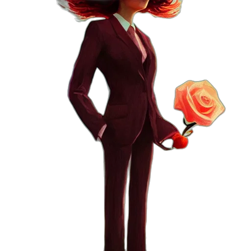 staff, flower, dress, hair, concept art, 3d render, cartoon, fantasy art transparent PNG cut-out