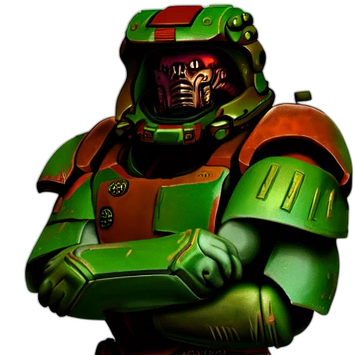 robot, concept art, 3d render, pixel art, green, portrait, doomguy, game transparent PNG cut-out