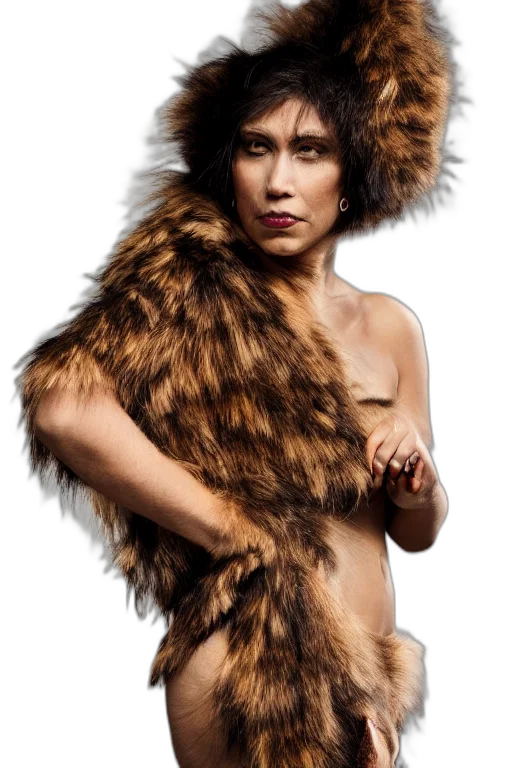jacket, animal, hat, creature, neanderthal, woman, wearing, skin transparent PNG cut-out