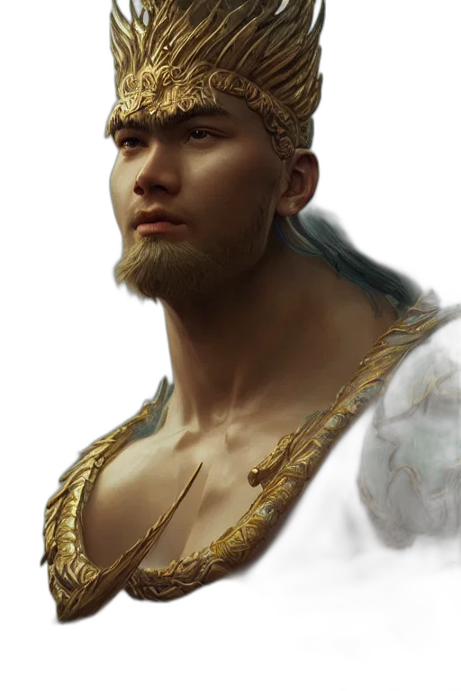 face, crown, staff, sword, fantasy art, photorealistic, concept art, 3d render transparent PNG cut-out