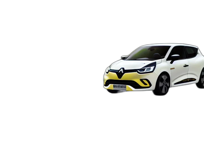 car, 3d render, photorealistic, small, miniature, renault, clio, white transparent PNG cut-out