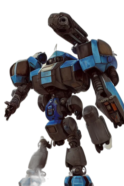 robot, weapon, concept art, 3d render, blue, mechwarrior, mercenaries, mech transparent PNG cut-out