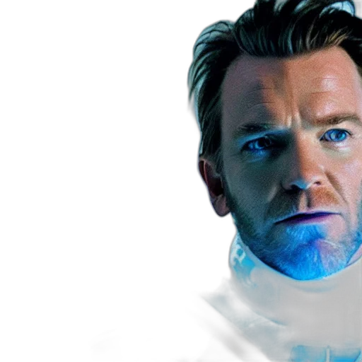 face, photorealistic, comic book art, concept art, outer space, blue, film, still transparent PNG cut-out