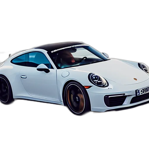 car, photorealistic, 3d render, concept art, white, porsche, racing, highway transparent PNG cut-out