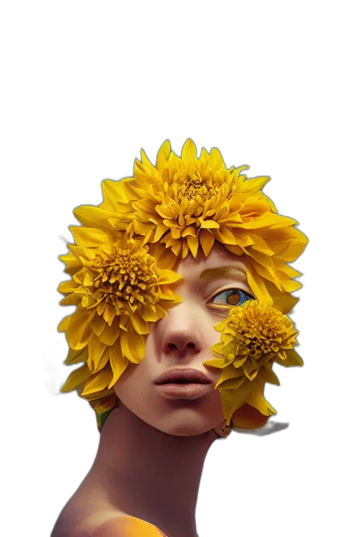 flower, face, crown, mask, photorealistic, fantasy art, concept art, oil painting transparent PNG cut-out