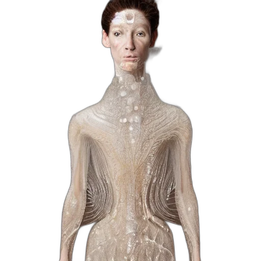 dress, jacket, jewelry, face, 3d render, concept art, full, shot transparent PNG cut-out