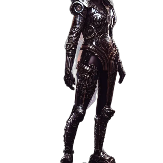 robot, staff, dress, concept art, cyberpunk, 3d render, comic book art, outer space transparent PNG cut-out