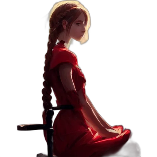 dress, staff, hair, crown, concept art, pixel art, anime, photorealistic transparent PNG cut-out